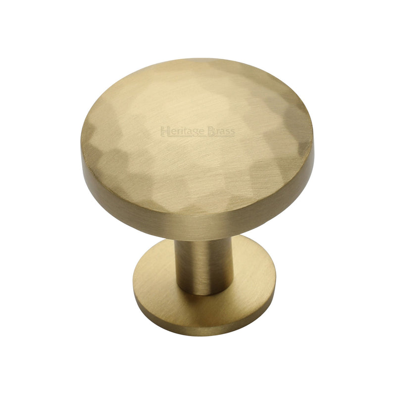 Heritage Brass Cabinet Knob Round Hammered Design with Rose 32mm Satin Brass finish - C3876 32-SB - Choice Handles