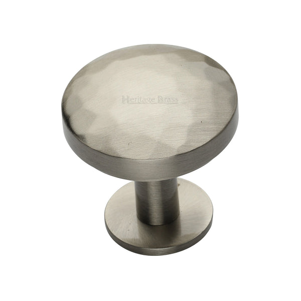 Heritage Brass Cabinet Knob Round Hammered Design with Rose 32mm Satin Nickel finish - C3876 32-SN - Choice Handles