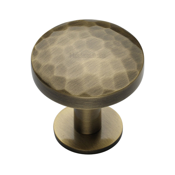 Heritage Brass Cabinet Knob Round Hammered Design with Rose 38mm Antique Brass finish - C3876 38-AT - Choice Handles