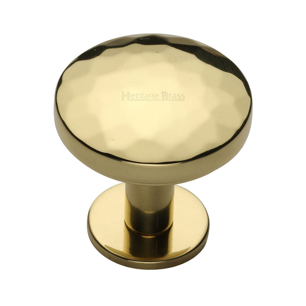 Heritage Brass Cabinet Knob Round Hammered Design with Rose 38mm Polished Brass finish - C3876 38-PB - Choice Handles