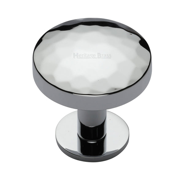 Heritage Brass Cabinet Knob Round Hammered Design with Rose 38mm Polished Chrome finish - C3876 38-PC - Choice Handles