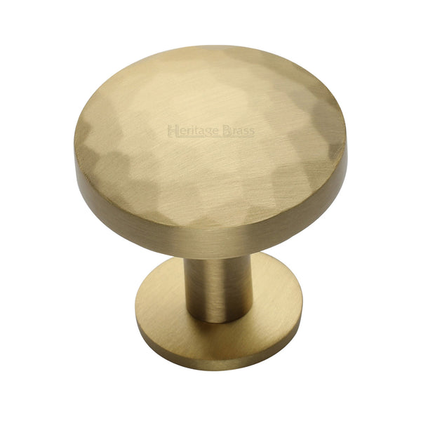 Heritage Brass Cabinet Knob Round Hammered Design with Rose 38mm Satin Brass finish - C3876 38-SB - Choice Handles