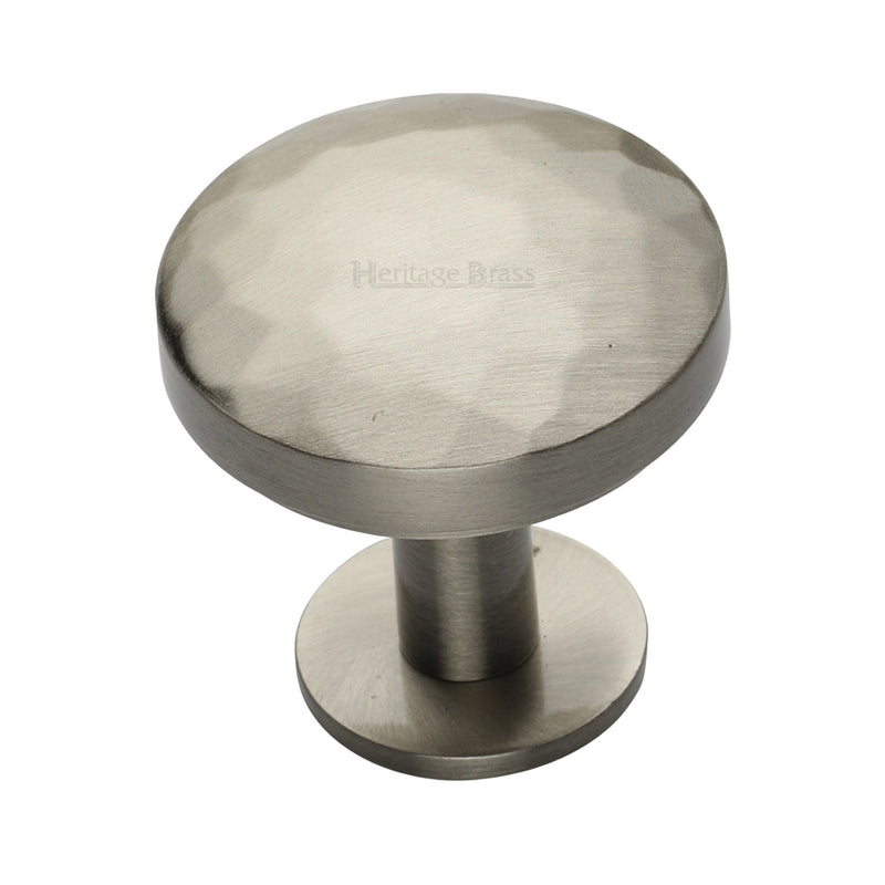 Heritage Brass Cabinet Knob Round Hammered Design with Rose 38mm Satin Nickel finish - C3876 38-SN - Choice Handles
