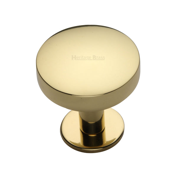 Heritage Brass Cabinet Knob Domed Disc Design with Rose 32mm Polished Brass finish - C3878 32-PB - Choice Handles