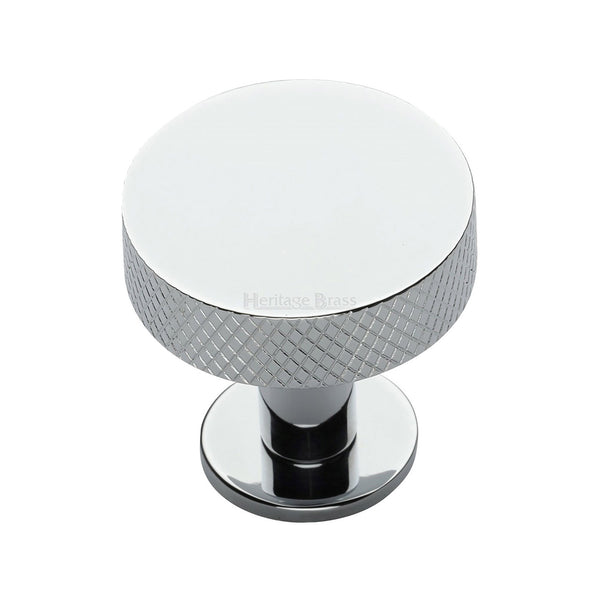 Heritage Brass Cabinet Knob Knurled Disc Design with Rose 32mm Polished Chrome finish - C3882 32-PC - Choice Handles