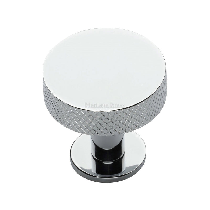 Heritage Brass Cabinet Knob Knurled Disc Design with Rose 32mm Polished Chrome finish - C3882 32-PC - Choice Handles