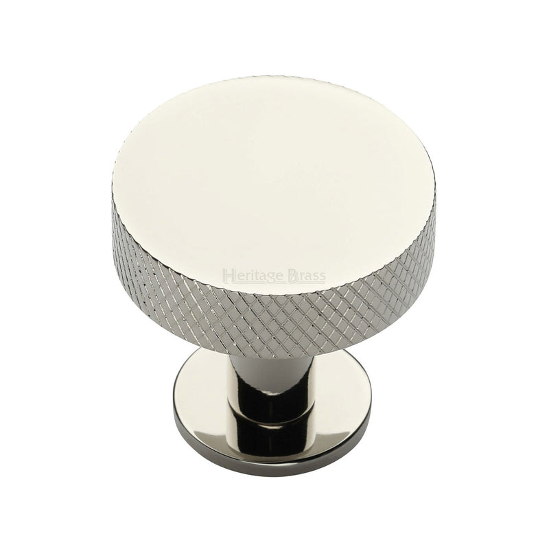Heritage Brass Cabinet Knob Knurled Disc Design with Rose 32mm Polished Nickel - C3882 32-PNF - Choice Handles