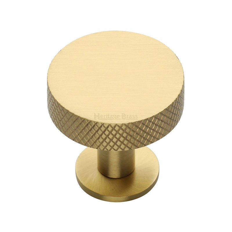 Heritage Brass Cabinet Knob Knurled Disc Design with Rose 32mm Satin Brass finish - C3882 32-SB - Choice Handles
