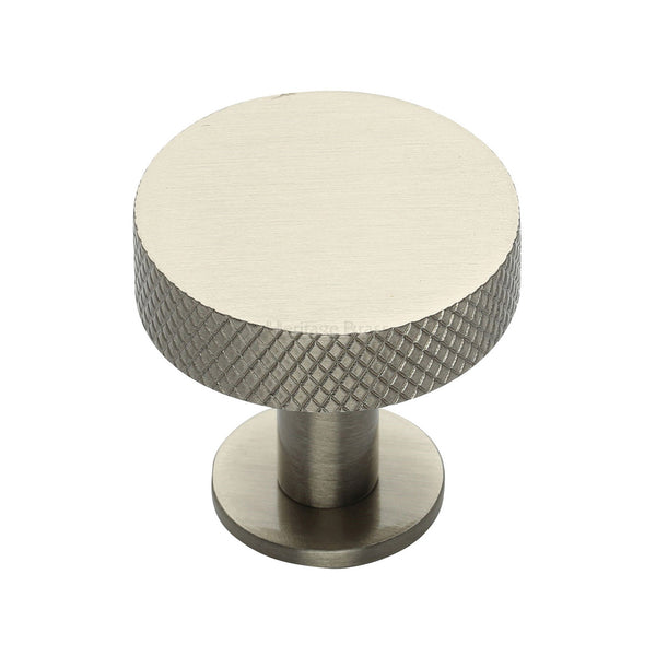 Heritage Brass Cabinet Knob Knurled Disc Design with Rose 32mm Satin Nickel finish - C3882 32-SN - Choice Handles