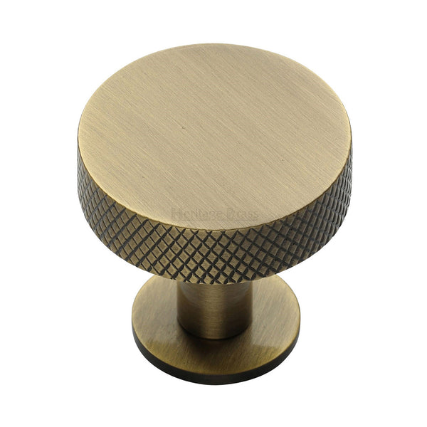 Heritage Brass Cabinet Knob Knurled Disc Design with Rose 38mm Antique Brass finish - C3882 38-AT - Choice Handles