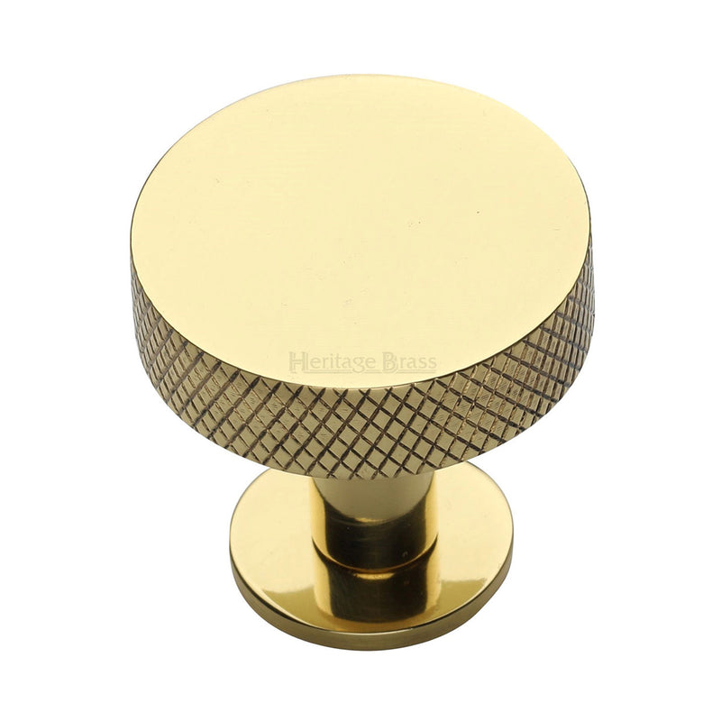 Heritage Brass Cabinet Knob Knurled Disc Design with Rose 38mm Polished Brass finish - C3882 38-PB - Choice Handles