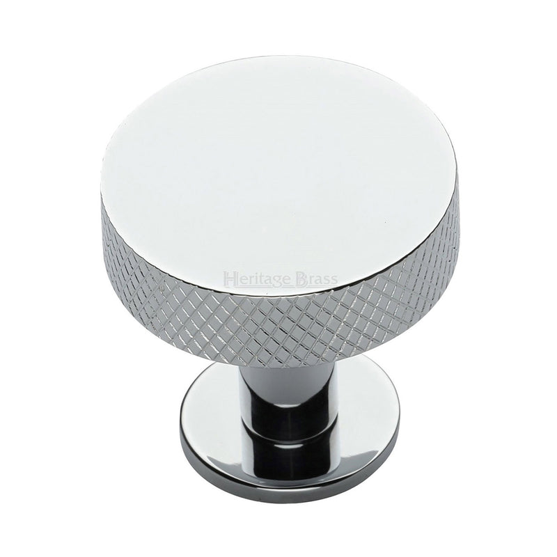 Heritage Brass Cabinet Knob Knurled Disc Design with Rose 38mm Polished Chrome finish - C3882 38-PC - Choice Handles