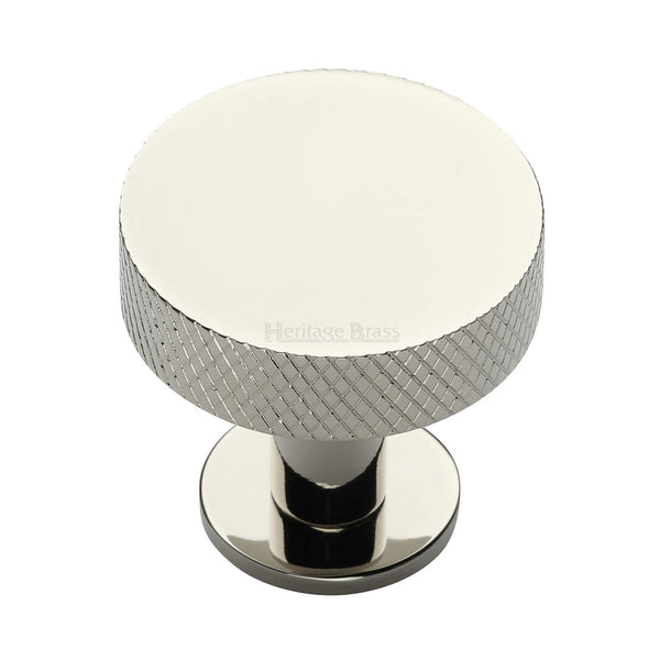 Heritage Brass Cabinet Knob Knurled Disc Design with Rose 38mm Polished Nickel - C3882 38-PNF - Choice Handles