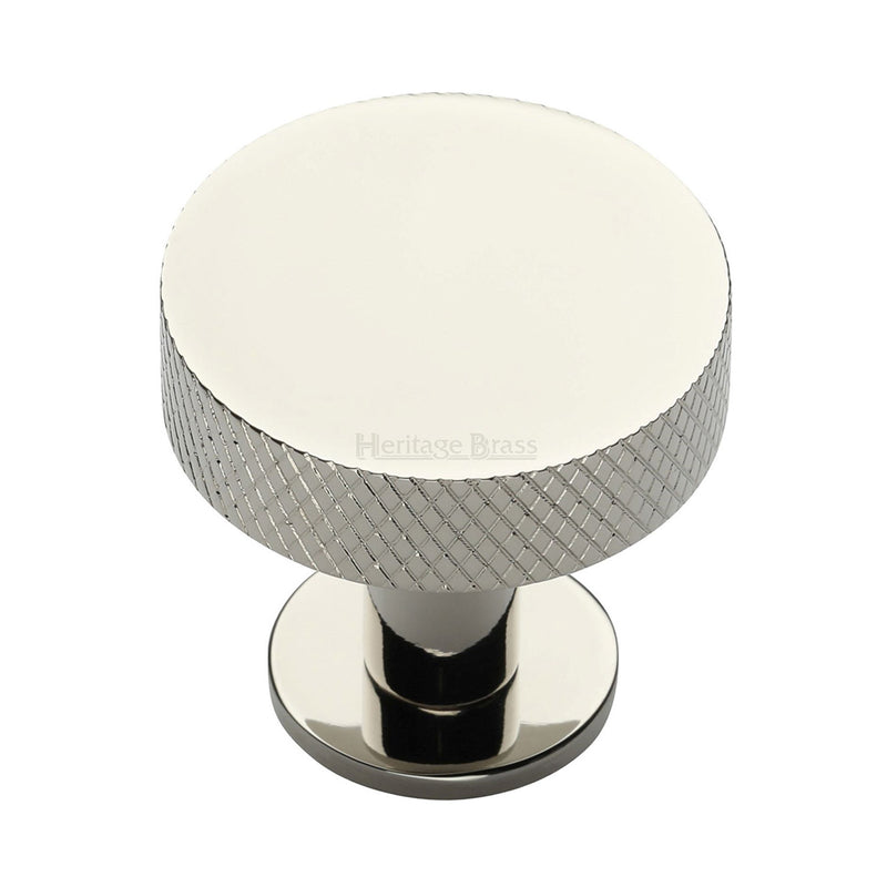 Heritage Brass Cabinet Knob Knurled Disc Design with Rose 38mm Polished Nickel - C3882 38-PNF - Choice Handles