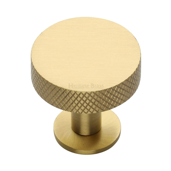 Heritage Brass Cabinet Knob Knurled Disc Design with Rose 38mm Satin Brass finish - C3882 38-SB - Choice Handles