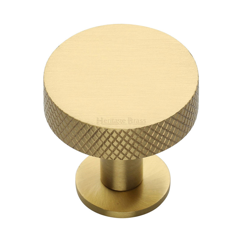 Heritage Brass Cabinet Knob Knurled Disc Design with Rose 38mm Satin Brass finish - C3882 38-SB - Choice Handles