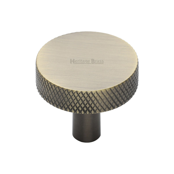 Heritage Brass Cabinet Knob Knurled Disc Design 32mm Antique Brass finish - C3884 32-AT - Choice Handles