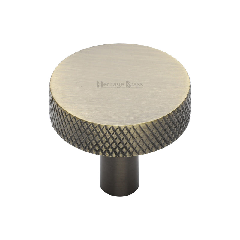 Heritage Brass Cabinet Knob Knurled Disc Design 32mm Antique Brass finish - C3884 32-AT - Choice Handles