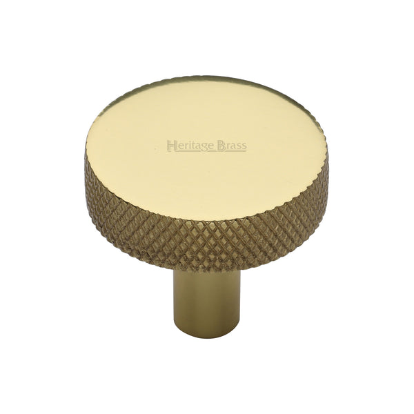 Heritage Brass Cabinet Knob Knurled Disc Design 32mm Polished Brass finish - C3884 32-PB - Choice Handles