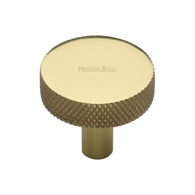 Heritage Brass Cabinet Knob Knurled Disc Design 32mm Polished Brass finish - C3884 32-PB - Choice Handles