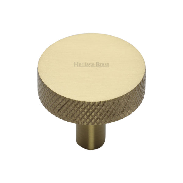 Heritage Brass Cabinet Knob Knurled Disc Design 32mm Satin Brass finish - C3884 32-SB - Choice Handles