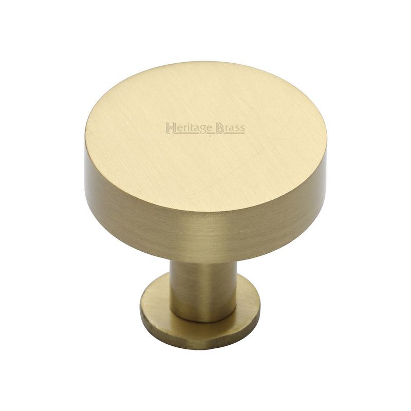 Heritage Brass Cabinet Knob Disc Design with Base 32mm Satin Brass finish - C3885 32-SB - Choice Handles