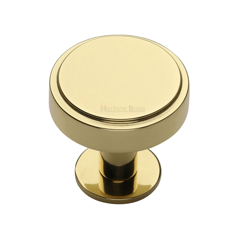 Heritage Brass Cabinet Knob Stepped Disc Design with Rose 32mm Polished Brass finish - C3954 32-PB - Choice Handles