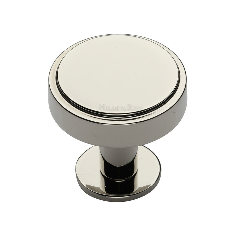 Heritage Brass Cabinet Knob Stepped Disc Design with Rose 32mm Polished Nickel - C3954 32-PNF - Choice Handles