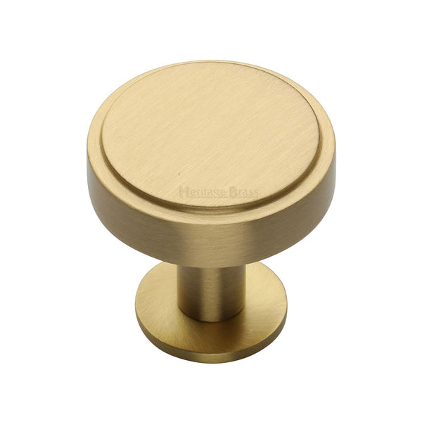 Heritage Brass Cabinet Knob Stepped Disc Design with Rose 32mm Satin Brass finish - C3954 32-SB - Choice Handles
