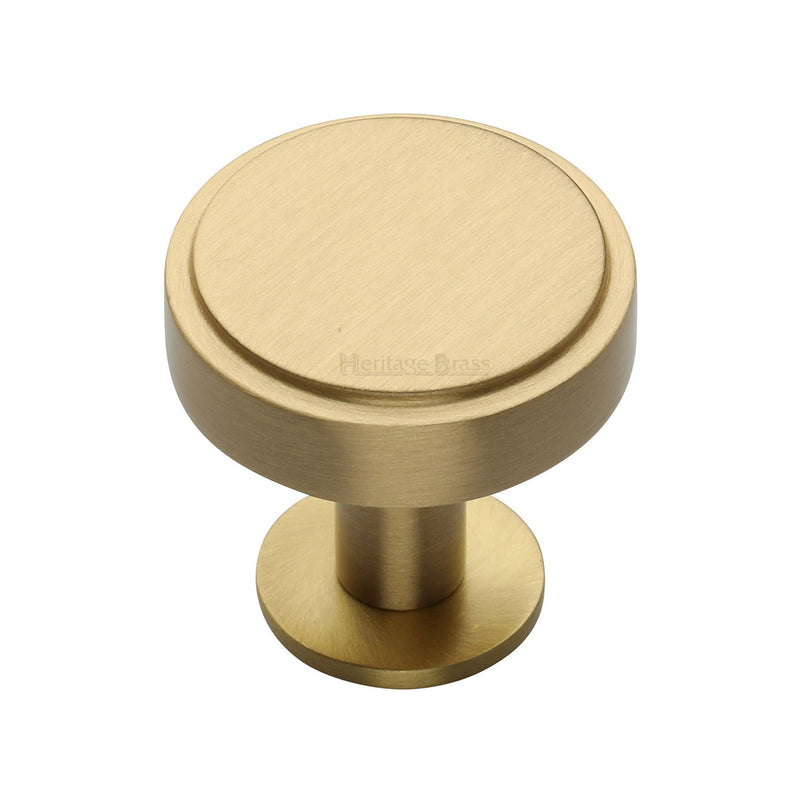 Heritage Brass Cabinet Knob Stepped Disc Design with Rose 32mm Satin Brass finish - C3954 32-SB - Choice Handles