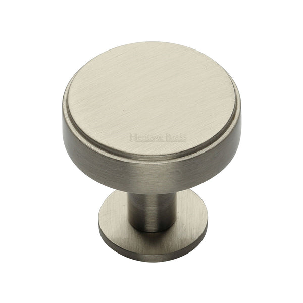 Heritage Brass Cabinet Knob Stepped Disc Design with Rose 32mm Satin Nickel finish - C3954 32-SN - Choice Handles