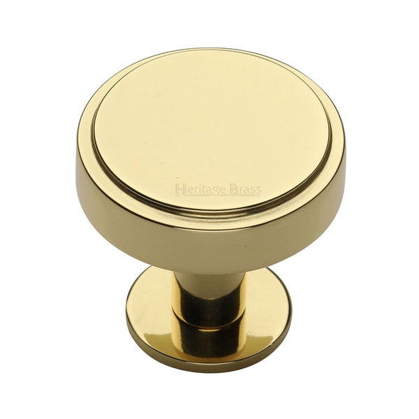 Heritage Brass Cabinet Knob Stepped Disc Design with Rose 38mm Polished Brass finish - C3954 38-PB - Choice Handles