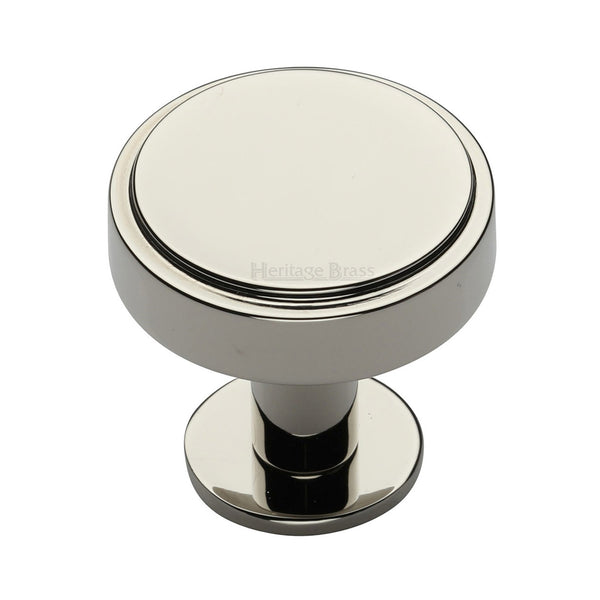 Heritage Brass Cabinet Knob Stepped Disc Design with Rose 38mm Polished Nickel - C3954 38-PNF - Choice Handles