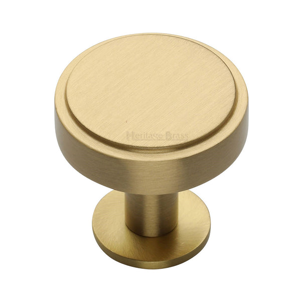 Heritage Brass Cabinet Knob Stepped Disc Design with Rose 38mm Satin Brass finish - C3954 38-SB - Choice Handles
