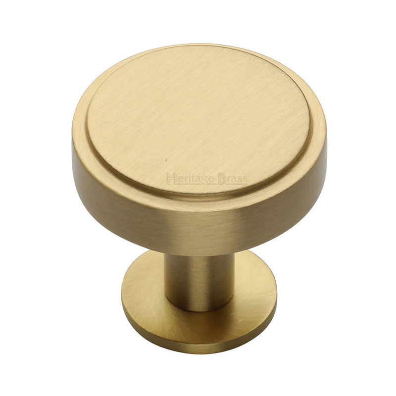 Heritage Brass Cabinet Knob Stepped Disc Design with Rose 38mm Satin Brass finish - C3954 38-SB - Choice Handles