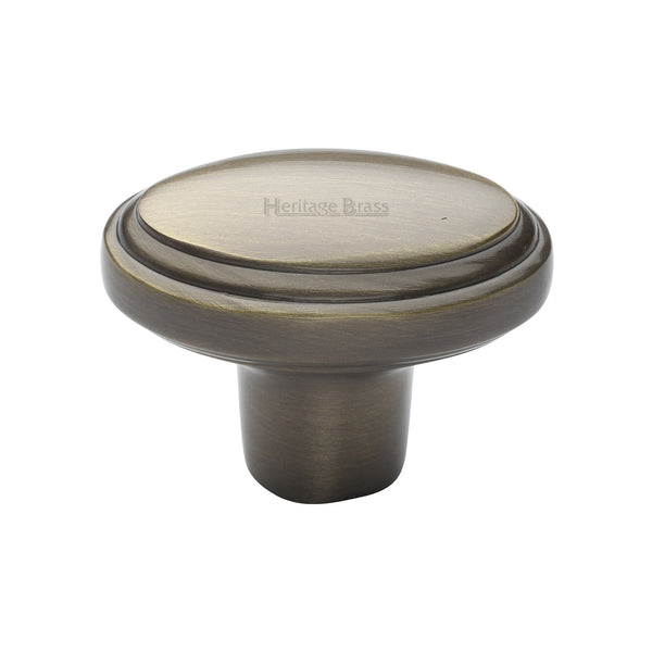 Heritage Brass Cabinet Knob Stepped Oval Design 41mm Antique Brass finish - C3975-AT - Choice Handles