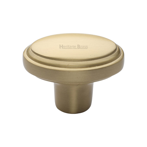 Heritage Brass Cabinet Knob Stepped Oval Design 41mm Satin Brass finish - C3975-SB - Choice Handles