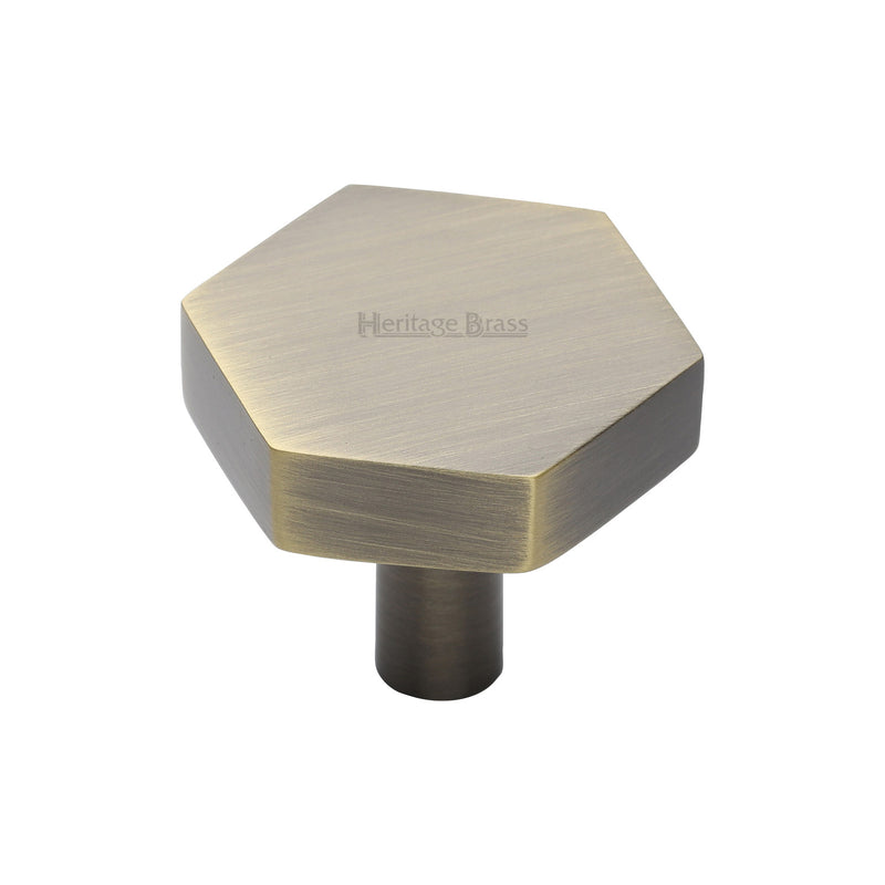 Heritage Brass Cabinet Knob Hexagon Design 32mm Antique Brass finish - C4344 32-AT - Choice Handles