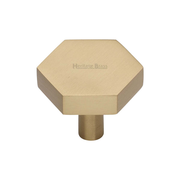 Heritage Brass Cabinet Knob Hexagon Design 32mm Satin Brass finish - C4344 32-SB - Choice Handles