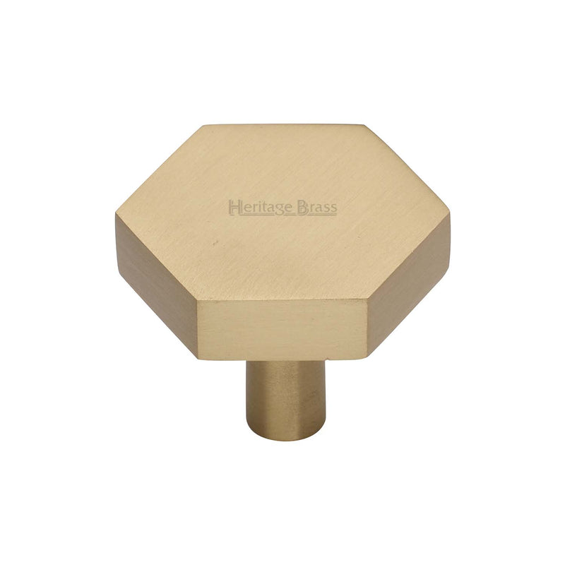 Heritage Brass Cabinet Knob Hexagon Design 32mm Satin Brass finish - C4344 32-SB - Choice Handles