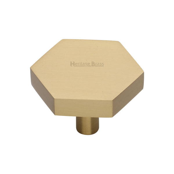 Heritage Brass Cabinet Knob Hexagon Design 38mm Satin Brass finish - C4344 38-SB - Choice Handles