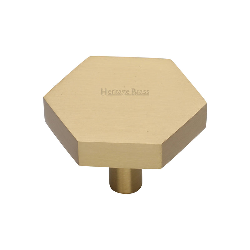 Heritage Brass Cabinet Knob Hexagon Design 38mm Satin Brass finish - C4344 38-SB - Choice Handles
