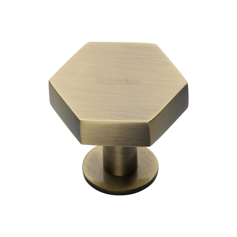 Heritage Brass Cabinet Knob Hexagon Design with Rose 32mm Antique Brass finish - C4345 32-AT - Choice Handles