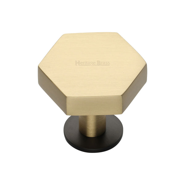Heritage Brass Cabinet Knob Hexagon Design with Rose 32mm Matt Bronze/Satin Brass finish - C4345 32-BSB - Choice Handles