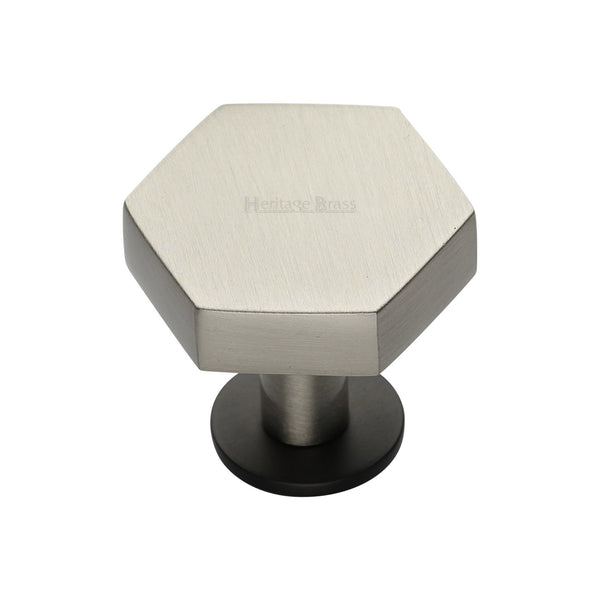 Heritage Brass Cabinet Knob Hexagon Design with Rose 32mm Matt Bronze/Satin Nickel finish - C4345 32-BSN - Choice Handles