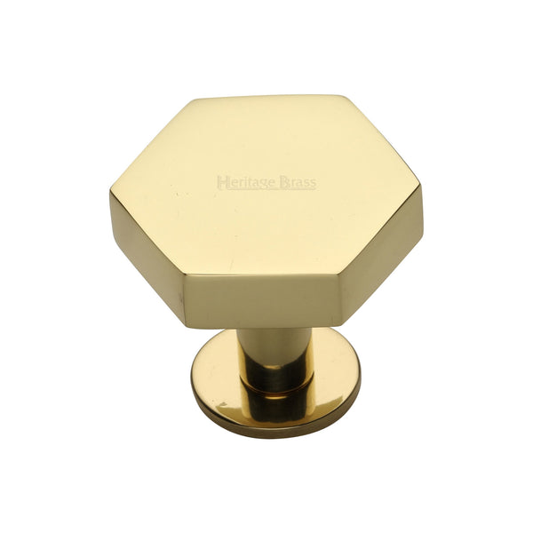 Heritage Brass Cabinet Knob Hexagon Design with Rose 32mm Polished Brass finish - C4345 32-PB - Choice Handles