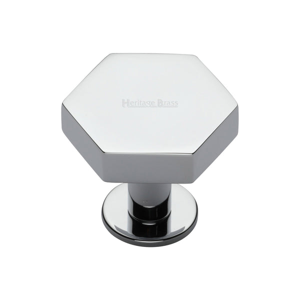 Heritage Brass Cabinet Knob Hexagon Design with Rose 32mm Polished Chrome finish - C4345 32-PC - Choice Handles