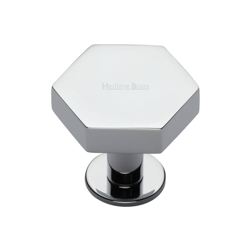 Heritage Brass Cabinet Knob Hexagon Design with Rose 32mm Polished Chrome finish - C4345 32-PC - Choice Handles