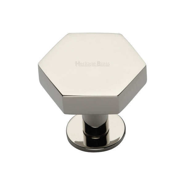 Heritage Brass Cabinet Knob Hexagon Design with Rose 32mm Polished Nickel - C4345 32-PNF - Choice Handles