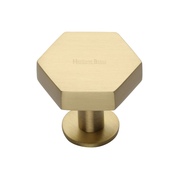 Heritage Brass Cabinet Knob Hexagon Design with Rose 32mm Satin Brass finish - C4345 32-SB - Choice Handles